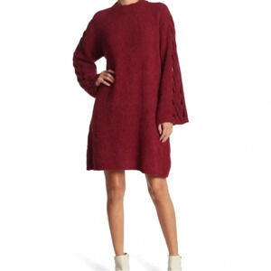 ANGIE Long Sleeve Sweater Dress in burgundy S